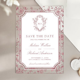 Dusty Rose Chinoiserie Crest Wedding Save the Date Acryleinladungen