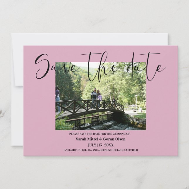 Dusty Rose Couple Foto Wedding Speichern Sie das D Save The Date (Vorderseite)