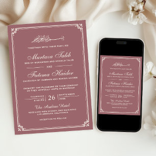 Dusty Rose Cream Border Muslim Hochzeit Einladung