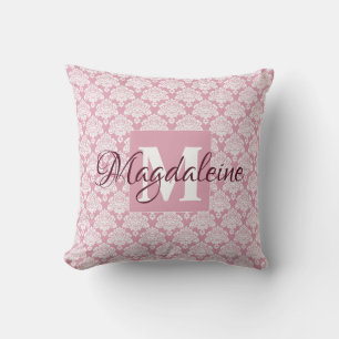 Dusty Rose Damask Kissen mit Monogramm und Name