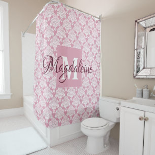 Dusty Rose Damask Mit Monogramm Duschvorhang