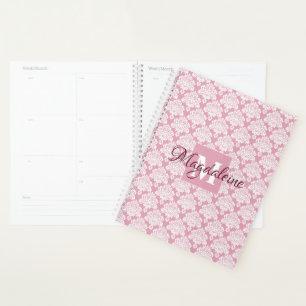 Dusty Rose Damask Planner mit Monogramm und Name Planer
