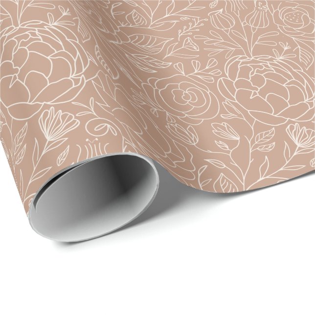 Dusty Rose Deep Pink White Blume Brautparty Geschenkpapier (Rolleneckpunkt)