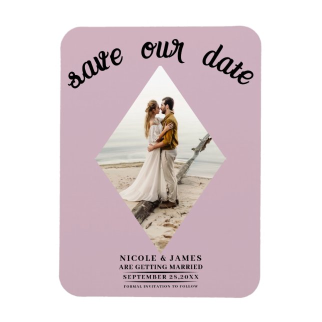 Dusty Rose Diamond Foto Wedding Save the Date Magnet (Vertikal)