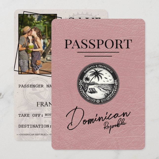 Dusty Rose Dominikanische Republik Passport Save The Date (Vorne/Hinten)