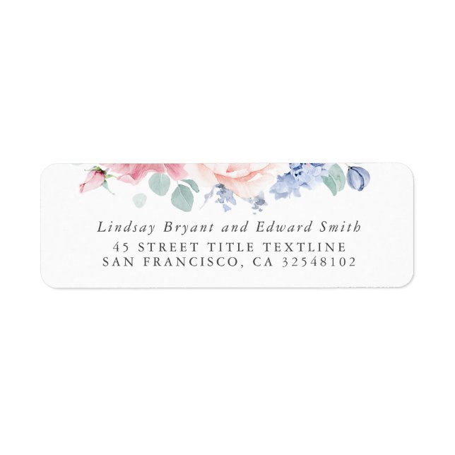 Dusty Rose Dusty Blue Floral Wedding Label (Vorne)