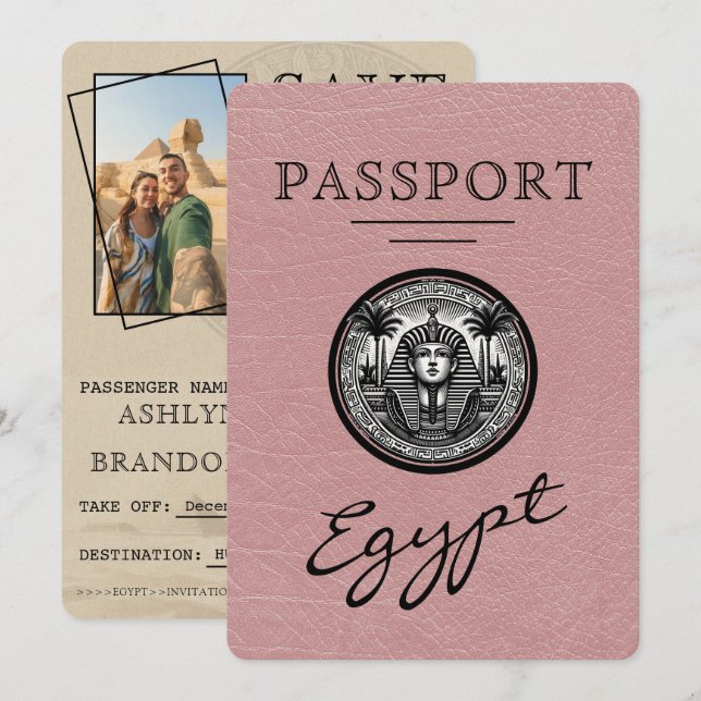 Dusty Rose Egypt Passport Wedding Save the Date (Vorne/Hinten)