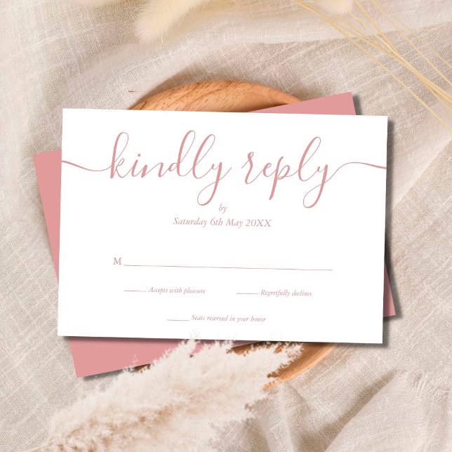 Dusty Rose Einfache Elegante Skripte RSVP Karte (Von Creator hochgeladen)