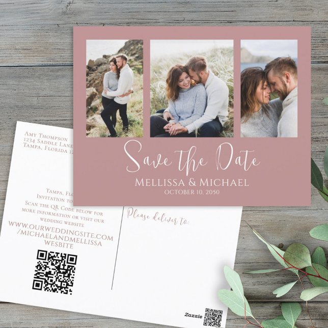 Dusty Rose Einfache Minimalistische Fotomaterial Q Postkarte (Von Creator hochgeladen)