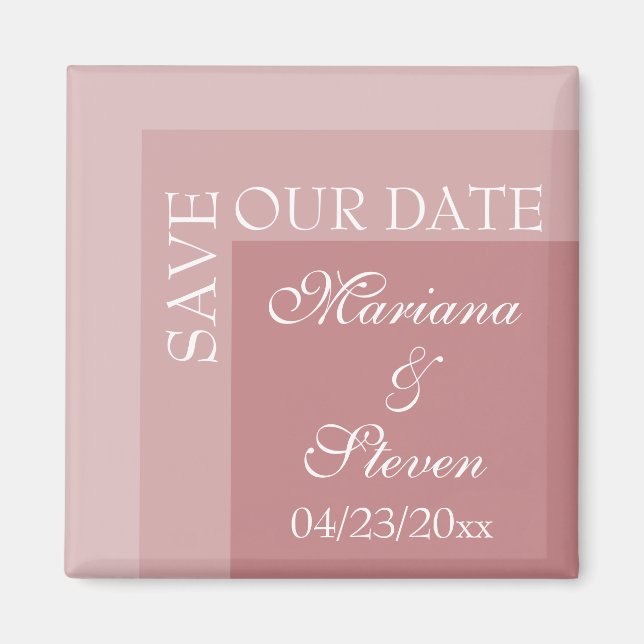 Dusty Rose Einfache moderne Chic Script Hochzeit Magnet (Vorne)