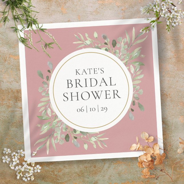 Dusty Rose Elegant Brautparty Serviette (Dusty Rose Elegant Gold Greenery Bridal Shower Napkins)