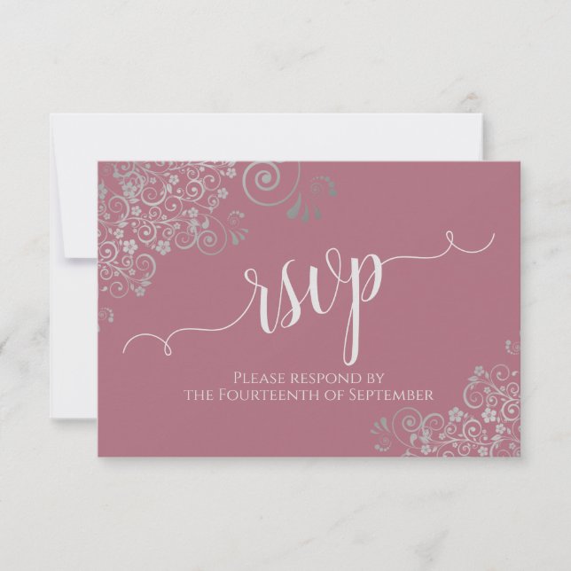 Dusty Rose Elegant Calligraphy Frilly Wedding RSVP Karte (Vorderseite)