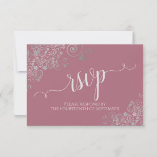 Dusty Rose Elegant Calligraphy Frilly Wedding RSVP Karte