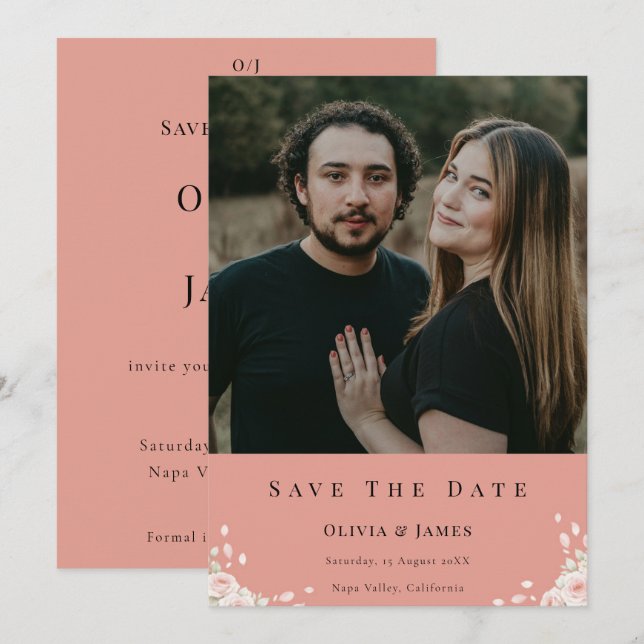 Dusty Rose Elegant Cute Photo Whispered Petals  Save The Date (Vorne/Hinten)