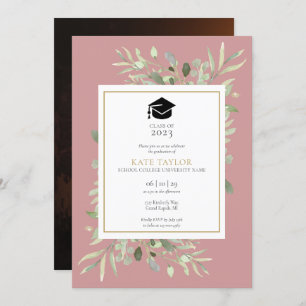 Dusty Rose Elegant Greenery Photo Graduation Party Einladung