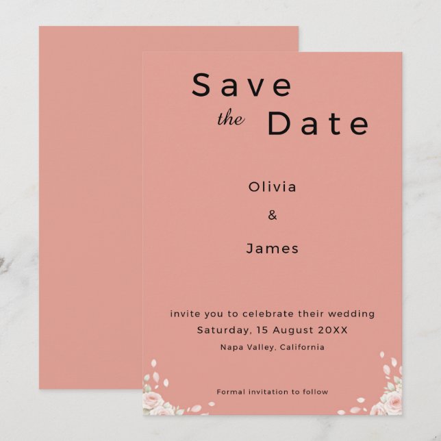 Dusty Rose Elegant Minimalist Whispered Petals  Save The Date (Vorne/Hinten)