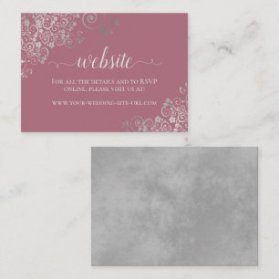 Dusty Rose Elegant Silver Lace Wedding Website Begleitkarte