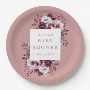 Dusty Rose Elegante Country Floral Baby Dusche Pappteller