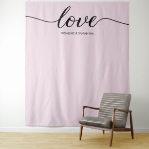 Dusty Rose Elegante Liebe Skript Hochzeitskulisse Wandteppich