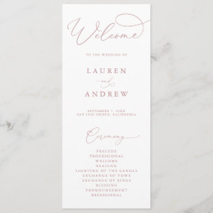 Dusty Rose Elegante Minimalistische Hochzeit Programm