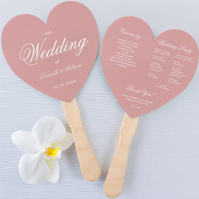 Dusty Rose Elegantes Script Heart Wedding Program Fächer (Von Creator hochgeladen)