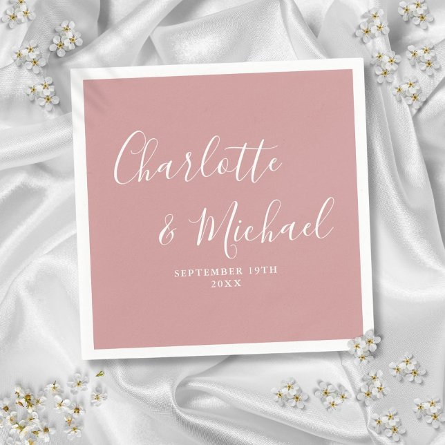 Dusty Rose Elegantes Skript Minimalistisch Serviette (Dusty Rose Elegant Script Minimalist Napkins)