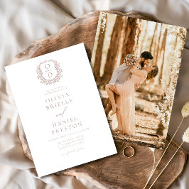 Dusty Rose Elegantes Wappen Monogramm Hochzeit Einladung