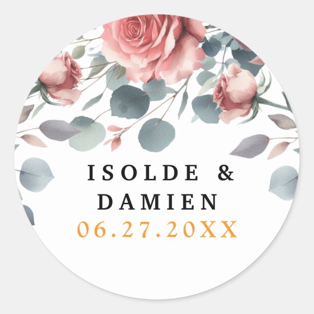Dusty Rose ElegantPink Mauve Greenery Floral Gold  Runder Aufkleber (Vorderseite)