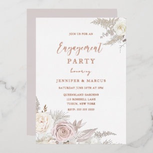 Dusty Rose & Elfenbeinblume Gold-Engagement Party Folieneinladung