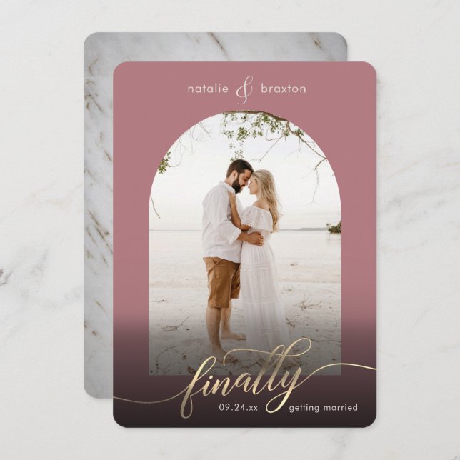 Dusty Rose Endlich Erfahren Verheiratet & Fenster  Save The Date (Vorne/Hinten)