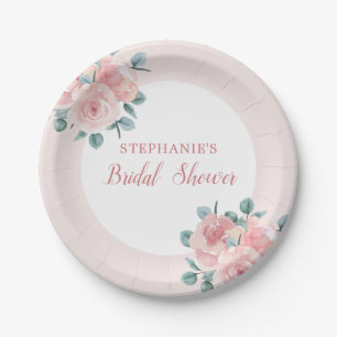 Dusty Rose Eucalyptus Floral Elegantes Brautparty Pappteller