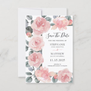Dusty Rose Eucalyptus Watercolor Floral Wedding Save The Date