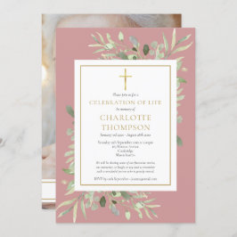 Dusty Rose Feier zum Foto Lebensbeerdigung Einladung