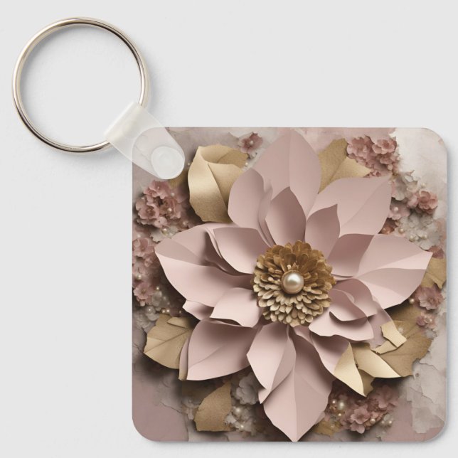 Dusty Rose Floral Aluminium Square Schlüsselanhäng Schlüsselanhänger (Vorderseite)