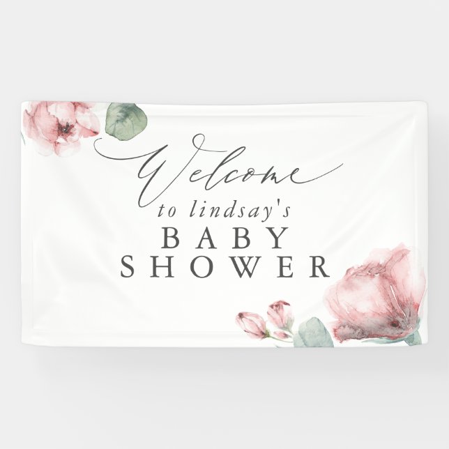 Dusty Rose Floral Baby oder Brautparty Begrüßung Banner (Horizontal)