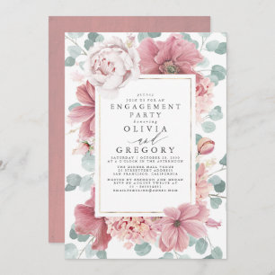 Dusty Rose Floral Botanical Engagement Party Einladung