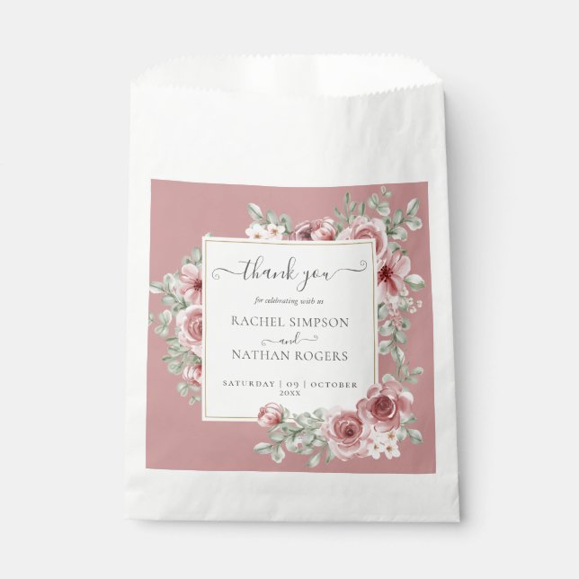 Dusty Rose Floral Botanische Hochzeit Vielen Dank Geschenktütchen (Vorderseite)