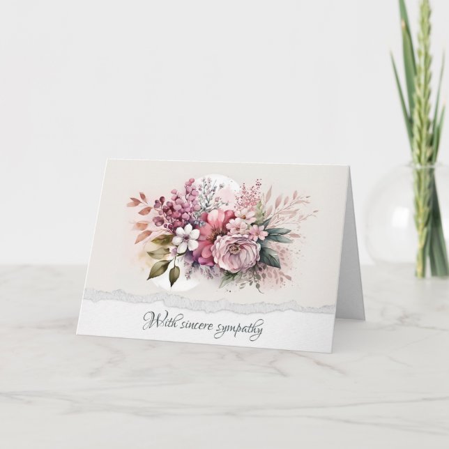 Dusty Rose Floral Bouquet Beileid Karte (Vorderseite)