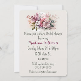 Dusty Rose Floral Bouquet Brautparty Einladung