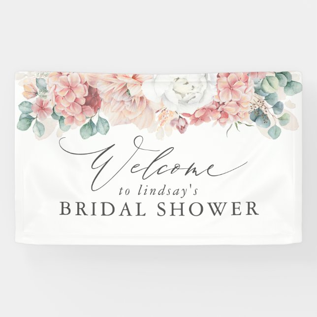 Dusty Rose Floral Bridal / Baby Dusche Willkommens Banner (Horizontal)