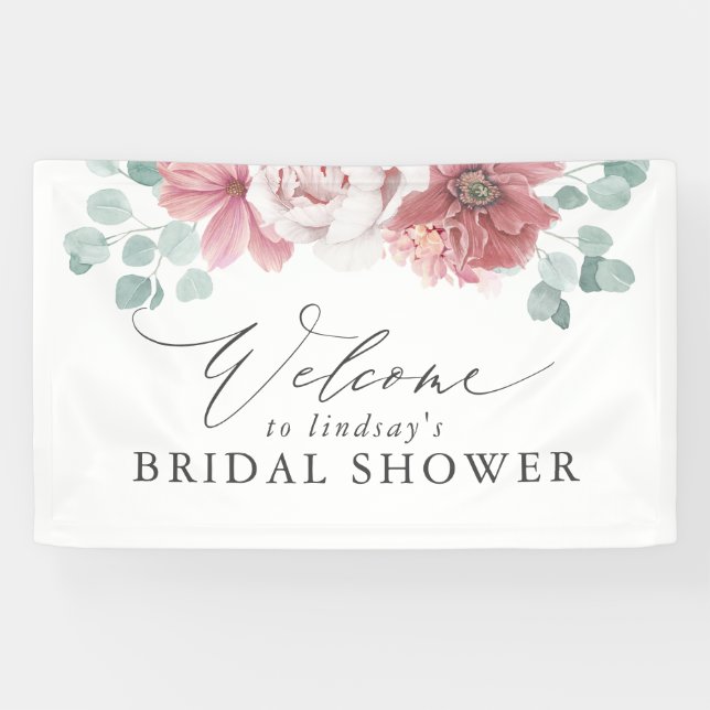 Dusty Rose Floral Bridal / Babydusche Willkommen Banner (Horizontal)