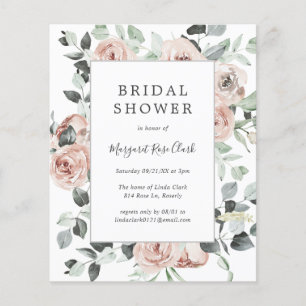 Dusty Rose Floral Budget Bridal Dusche Einladung