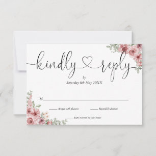 Dusty Rose Floral Chic Script Herzlich Willkommen  RSVP Karte