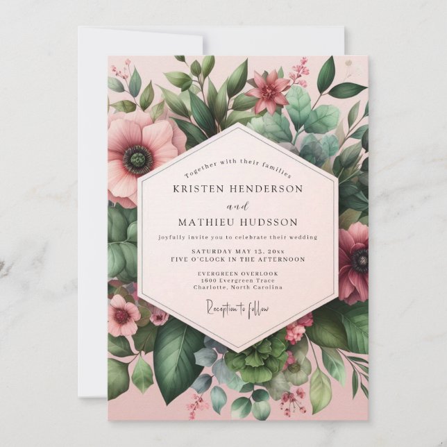 Dusty Rose Floral Dream Wedding Einladung (Vorderseite)
