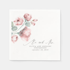 Dusty Rose Floral Elegant Mr. and Mrs. Wedding Serviette