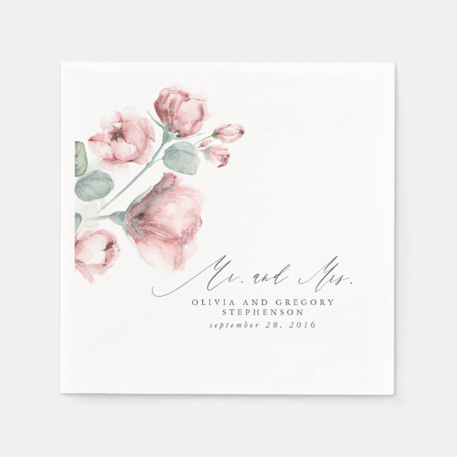 Dusty Rose Floral Elegant Mr. and Mrs. Wedding Serviette (Vorderseite)