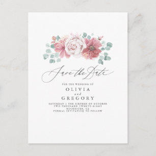 Dusty Rose Floral Elegant Save the Date Ankündigungspostkarte