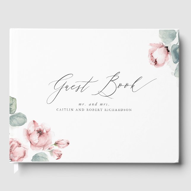 Dusty Rose Floral Elegante Hochzeit Gästebuch (Vorderseite)