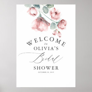 Dusty Rose Floral Elegantes Brautparty Willkommen Poster