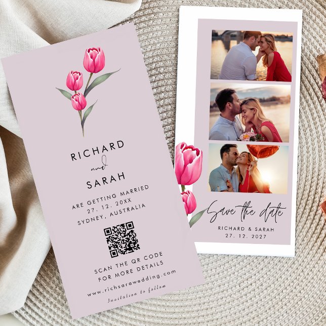 Dusty Rose Floral Elegantes Foto Streifen Save The Date (Von Creator hochgeladen)